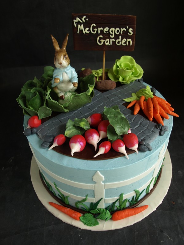 Beatrix Potter cake, garden cake, vegetable cake