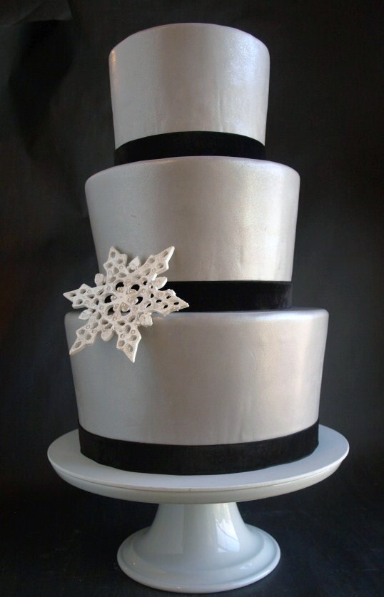 Tapered Silver Snowflake Wedding Cake Tapered Silver Snowflake Cake in 