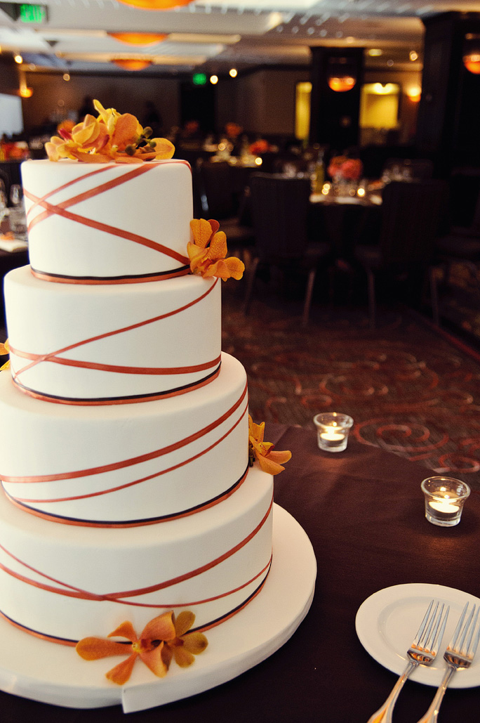 wedding cakes portland oregon on Orange Brown Ribbon Wrap Fondant Wedding Cake Portland Oregon